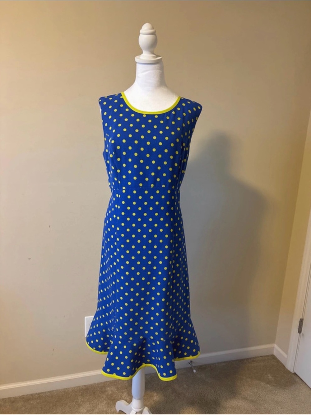Monroe & Main Blue Midi Dress with Yellow Polka Dots